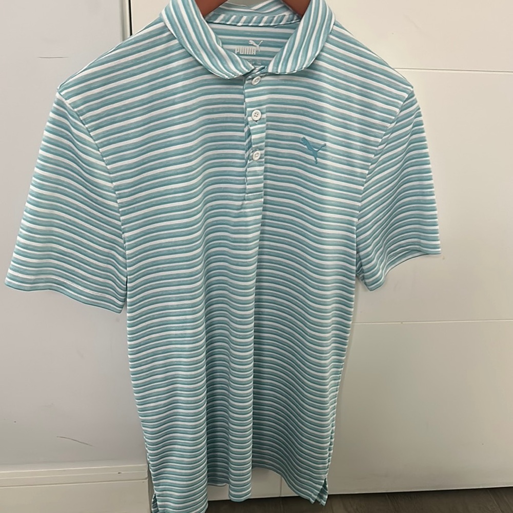 Puma Blue and White Polo Shirt with Classic Stripes